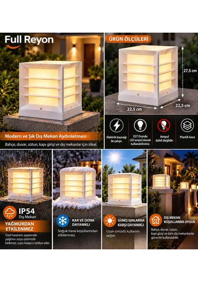 Modern Tasarım E27 Duylu Elektrikle Çalışır Set Üstü Bahçe Duvar Apliği, Duvar Üstü Modern Armatür Beyaz