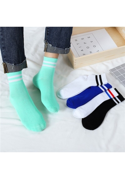 Bgk 6'lı Unisex Çemberli Kolej Desen Çorap Beyaz