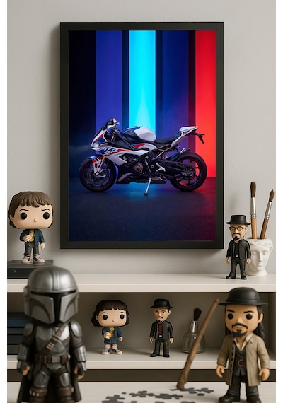 Bmw S1000rr Siyah Ahşap Çerçeveli Poster, Dekoratif Motosiklet Duvar Tablosu