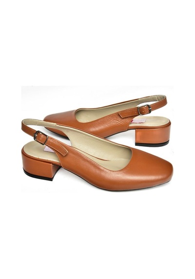 Fox Shoes S908040003 Taba Hakiki Deri Kalın Topuklu Kadın Ayakkabı Taba