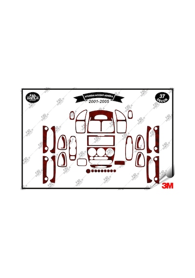 Hyundai Accent Admira 2001-2005 Torpido Konsol Trim Göğüs Maun Kaplama Set 37 Parça Maun