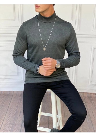 Modefendi Slim Fit İtalyan Kesim Tam Balıkçı Boğazlı Kazak Antrasit