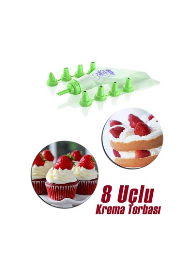 Krema Sıkma Torbası 8 Adet Dekor Ucu Asorti Çok Renkli
