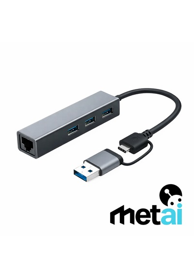 Metai Type-c Hub Adaptör 4in1 3x Usb 3.0 + 1000 Mbps Gigabit Ethernet Rj45 Lan Dönüştürücü