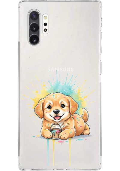 Samsung Galaxy Note 10 Plus İle Uyumlu Splash Köpek Tasarımlı Şeffaf Silikon Kılıf Şeffaf