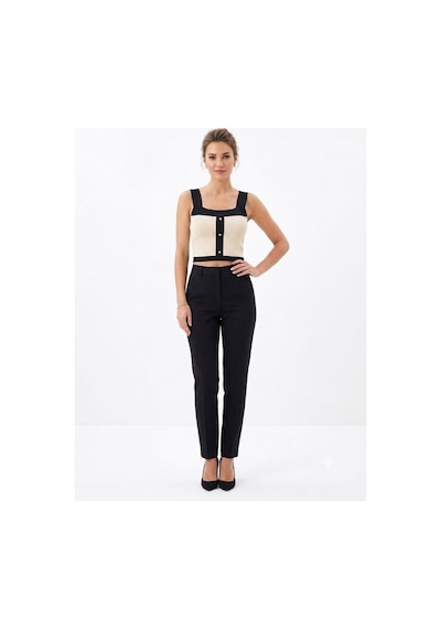 Onno Style Women Askılı Kolsuz Düğme Detaylı Triko Kadın Bluz Krem