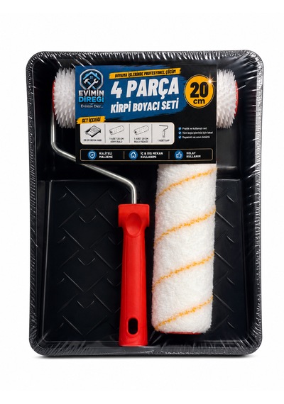 4 Parça Kirpi Boyacı Seti 20 Cm Rulo Boya Küveti Saplı