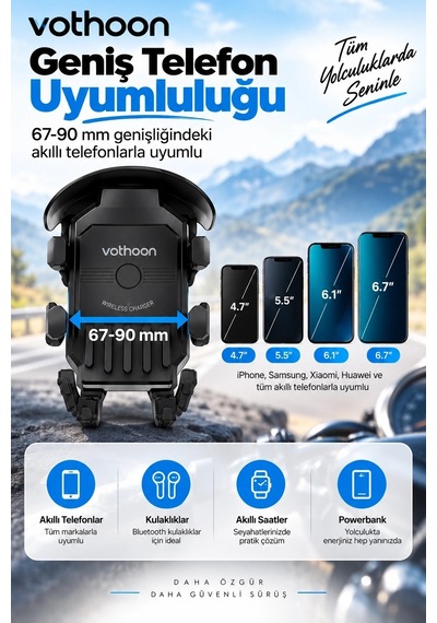 Şarjlı Motosiklet Telefon Tutucu Güneş Ve Yağmur Korumalı 15w Kablosuz 360 Döner Gidon Ve Ayna Bağl 74251411