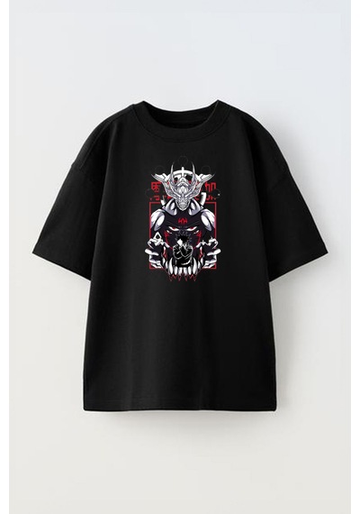 Thewert Unisex Megumi Fushiguro Mahoraga Tasarım Baskılı Pamuk Sıyah Oversize T-shirt Siyah