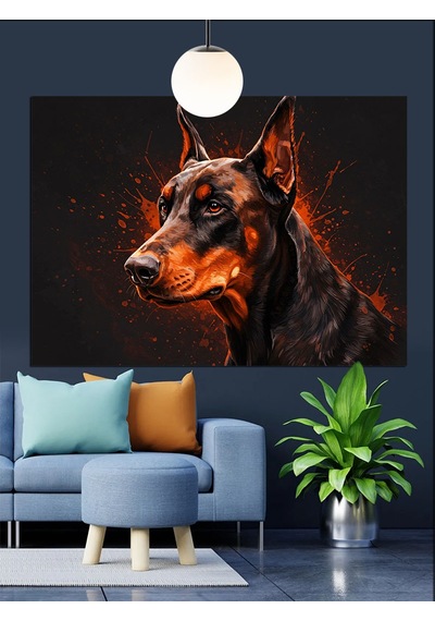 Doberman Köpek Cesur Duruş Dekoratif Kanvas - Mdf Ahşap Tablo
