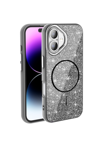 Zore İphone 17 Kılıf M-safe Şarj Özellikli Parlayan Simli Nvth Okso Kapak - Derin Mor