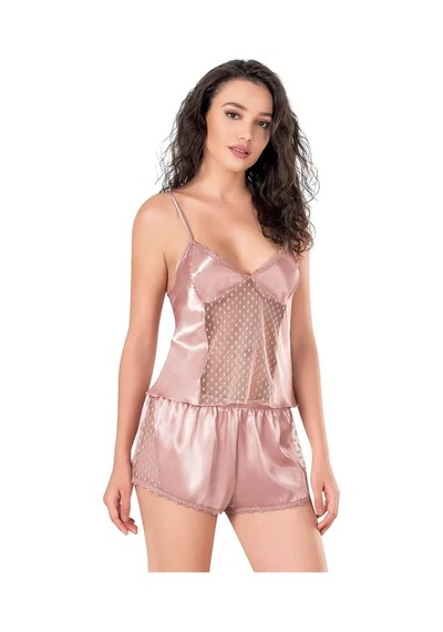 Ang Butik Kadın Koyu Pudra Saten Babydoll Şort Takımı