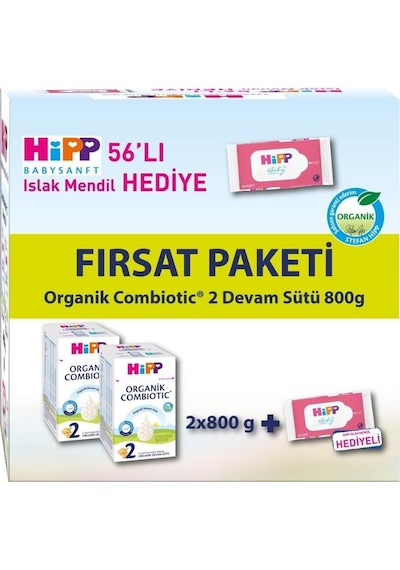 Hipp 2 Organik Bebek Sütü Combiotic 800 Gr x 2 Adet Avantaj Paket + Islak Mendil