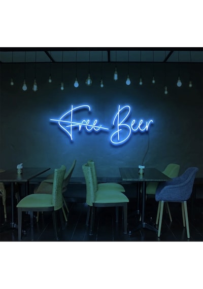 Free Beer Yazılı Neon Tabela Turkuaz