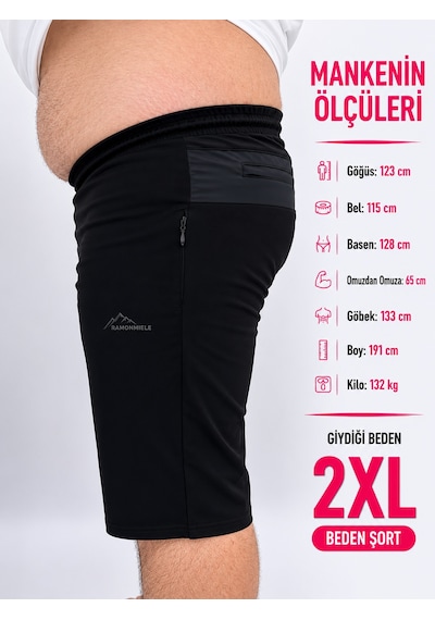 Büyük Beden Beli Lastikli Bağcıklı Erkek Kapri Siyah