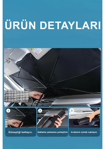 Bay Katlanabilir Şemsiyeli Araç Ön Cam Güneşliği Uv Korumalı Isı Yansıtıcı Tüm Araçlara Uygun Najmaddin