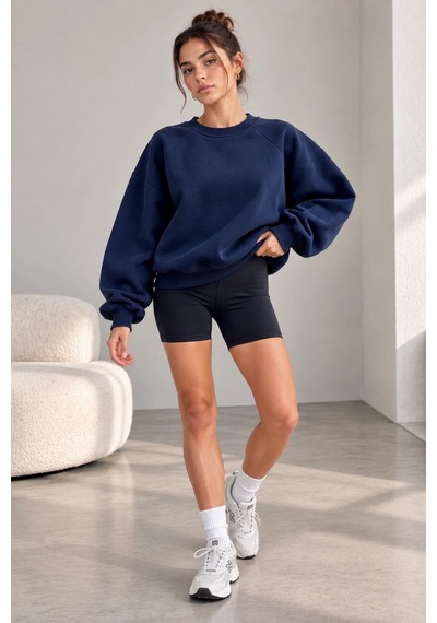 Bbbutikbasic Kadın Şardonlu 3 İplik Kısa Reglan Kol Sweatshirt My3535 Lacivert