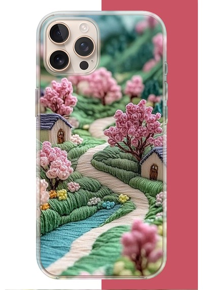 İphone 16 Pro Uyumlu Nakışlı Köy Uv Baskılı Silikon Kılıf Renkli