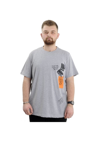 Mode Xl Büyük Beden Erkek Baskılı T-shirt Bisiklet Yaka Rock Tımes U24037 Grimelanj Gri Melanj