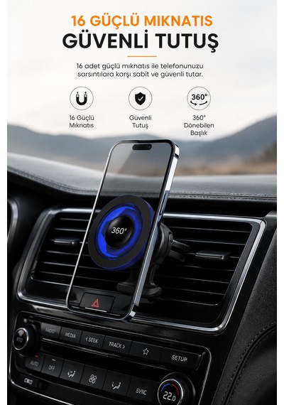 Flthc Manyetik Telefon Tutucu Araç İçi Havalandırma Izgarası İçin 16 Güçlü Mıknatıslı 360 Dönebilen Telefon Standı Magsafe Uyumlu Universal
