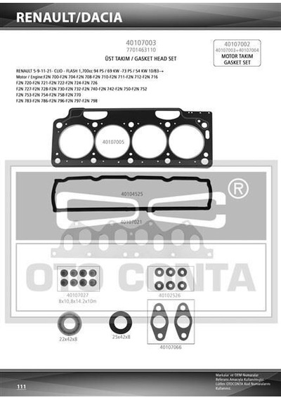 Otoconta Motor Takım Contası Üst Keçelı Skclı Standart 1.40mm Su