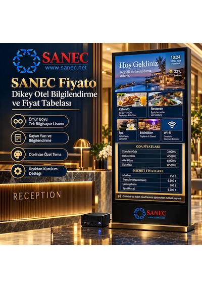 Sanec Otel  Tabelası 43" Hdmı Ekranlı Dijital  Tabelası Sistemi