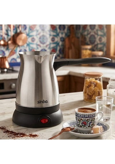 Çelik Elektrikli Cezve Türk Kahve Makinesi - 6fincan 500ml 360 Kablosuz Kullanım Katlanır Kulp Scm-