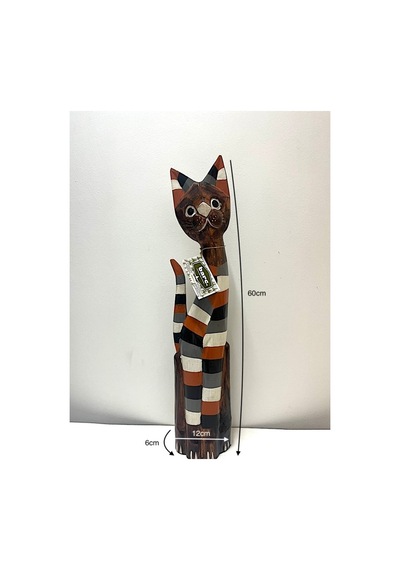 Ahşap Dekoratif Kedi Çizgili 60 Cm Otantik Dekor Biblo