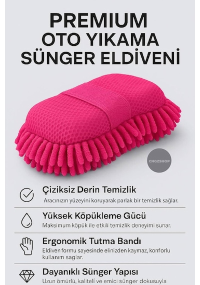 Cngzshop Premium Oto Araç Yıkama Ve Cila Sünger Eldiveni, Çiziksiz Derin Temizlik, Ergonomik Tutma Bandı, Mavi Diğer