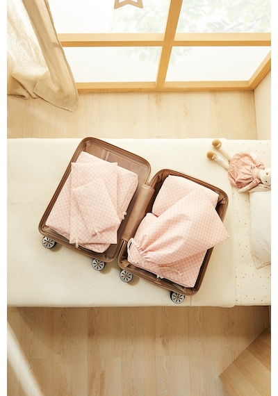 Ocean Home Textile 6'lı Pembe Dama Desen Pamuklu Bavul İçi Düzenleyici Set Pembe