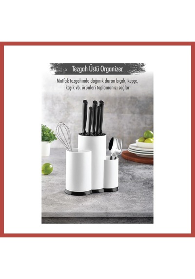 Bezos Tezgah Üstü Beyaz Kaşıklık & Bıçaklık & Kepçelik & Organizer Erdotıca