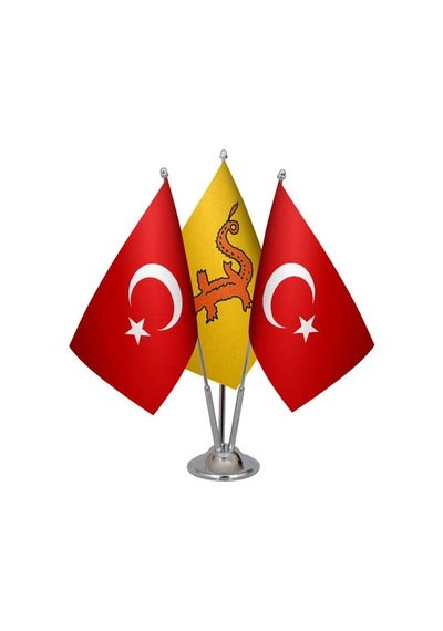 Masa Üstü Hun İmparatorluğu Bayrağı Türk Bayrağı Üçlü Krom Direk