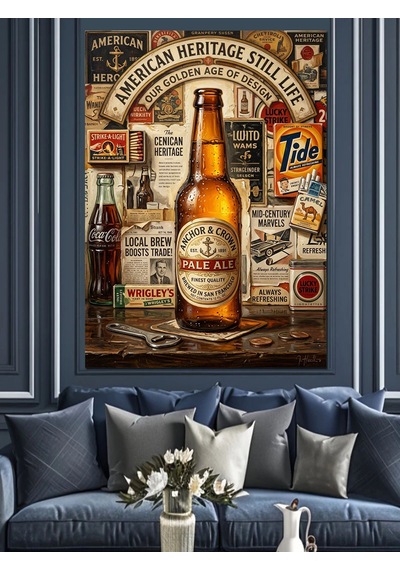 American Heritage Bira Reklam Tabelası Dekoratif Kanvas - Mdf Ahşap Tablo