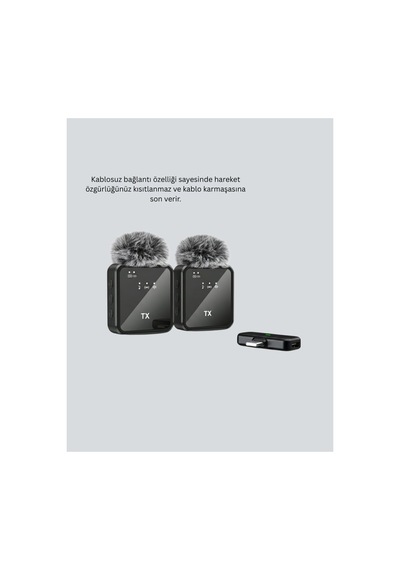 2 Li Kablosuz Yaka Mikrofonu Type-c Ve Lightning Uyumlu Profesyonel Set - Karbul6246-8132 Renkli Renkli