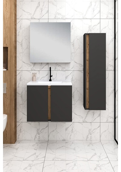 %100 Mdf 65 Cm Lavina Banyo Dolabı + 30 Cm Lavina Boy Dolabı Beyaz