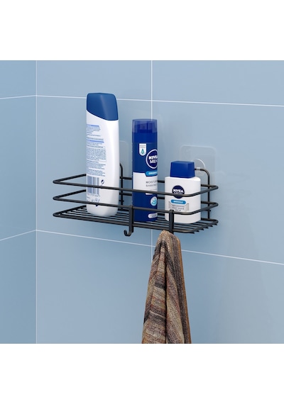 Teknotel Yapışkanlı Kancalı Banyo Rafı Mat Siyah St117H Siyah