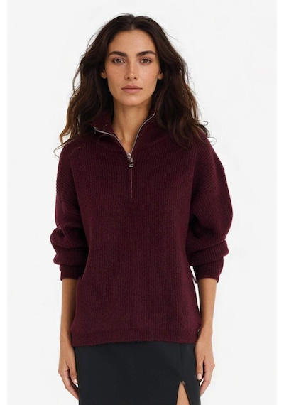 Defacto Relax Fit Yarım Fermuarlı Triko Kazak F3897ax25wnbr226 Bordo