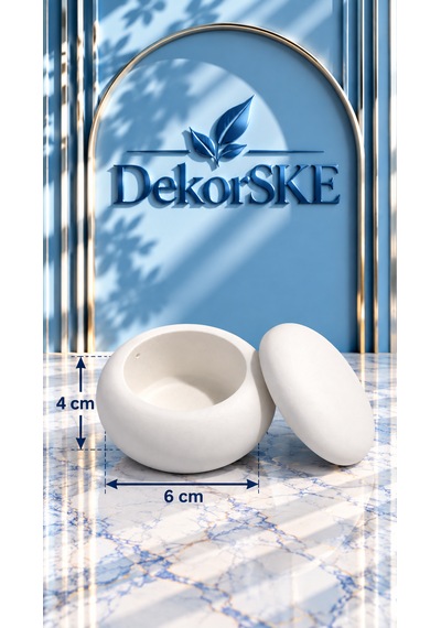 Dekorske - Taş Tozu Kapaklı Mini Kase - 4x6 Cm - Çok Amaçlı Dekoratif Saklama Kutusu Dekoratif Objeler