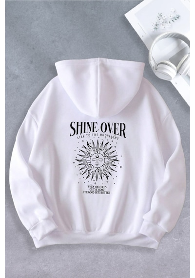 Ciel Lune Nevermind Unisex Kadın Erkek Skymoon Baskılı Oversize Sweatshirt Beyaz Beyaz