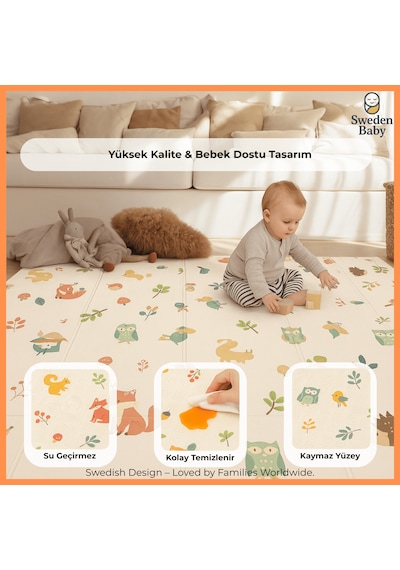 Sweden Baby Sweet Forest Çift Taraflı Katlanabilir Oyun Halısı Ve Matı Premium Seri Taşıma Çantalı 180x150