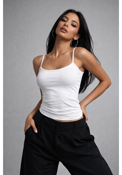 Rich Kadın Beyaz Askılı Crop Atlet Beyaz