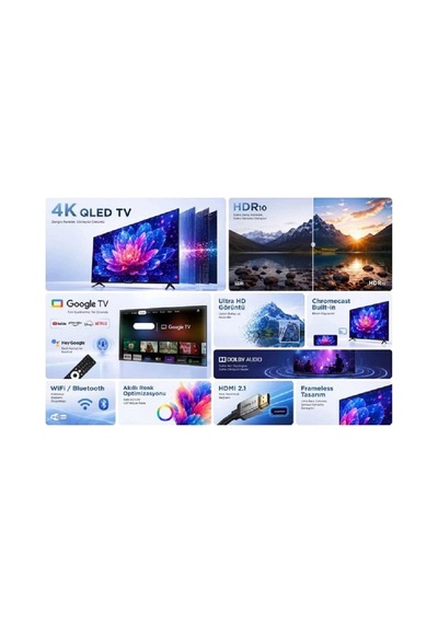 Senna 55SQ90F3UA 4K Ultra HD 55" 140 Ekran Uydu Alıcılı Google Smart QLED TV 65"