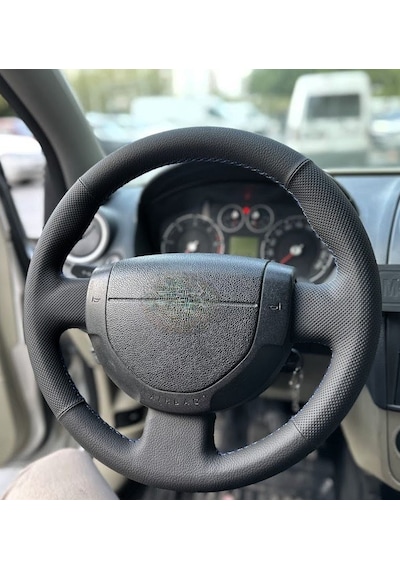 Ford Connect Fiesta Çıkıntılı Bombeli Araca Özel Dikmeli Direksiyon Kılıfı Nokta Düz Mavi İp Siyah