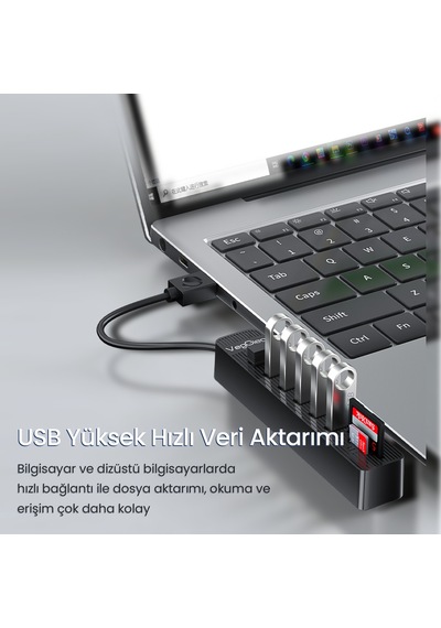 Veggieg Usb 2.0 Sd Microsd Kart Okuyucu Ve 6 Port Usb Çoklayıcı Hub
