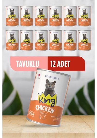 King Sos İçerisinde Et Parçacıklı Tavuklu Kedi Konservesi 400 G X 12 Adet