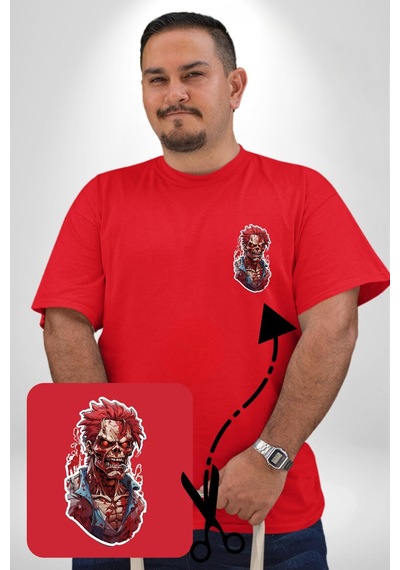 Angemiel Zombi Kırmızı The Walking Dead Kırmızı Büyük Beden Kadın Basic Minimal Baskılı Tişört Kırmızı