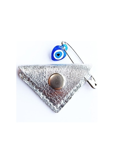 Mini Bebek Cevşen Dualı Kolye Muska Hakiki Deri El Yapımı Üçgen Gümüş