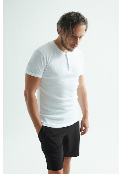 Erdem Erkek Fitilli T-shirt Düğmeli Kaşkorse Fanila 1125 Beyaz