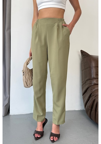 Giysa Kadın Beli Lastikli Çift Cepli Havuç Kesim Pantolon Çağla - 3229