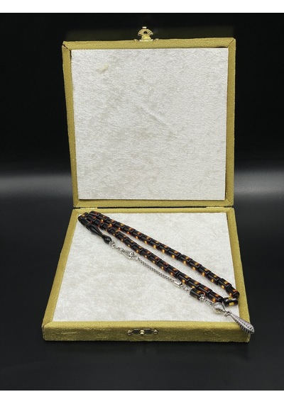 Onurlu Tesbihane Çift Renk Beyrut Tesbih Sarı Küt Kesim 7x11 Mm Erkek Tesbihi Gümüş